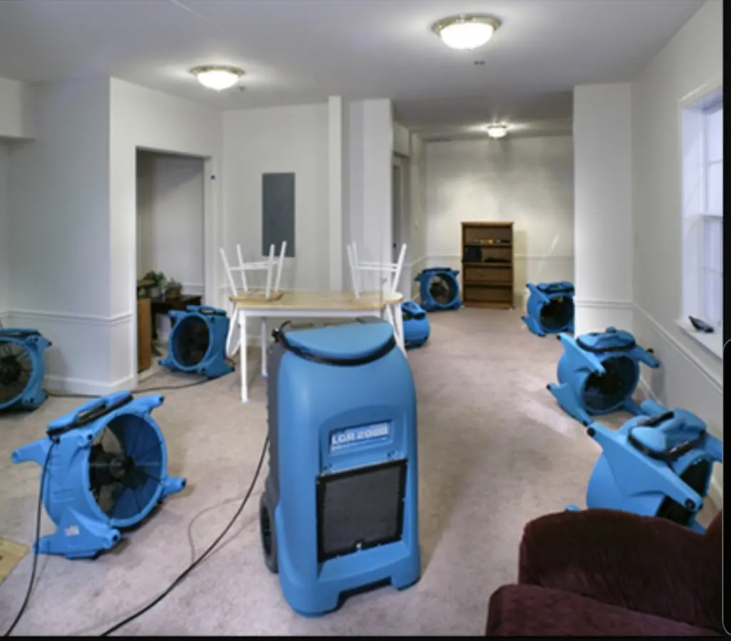 Air movers and dehumidifier setup for Water Extraction & Removal in Cranford